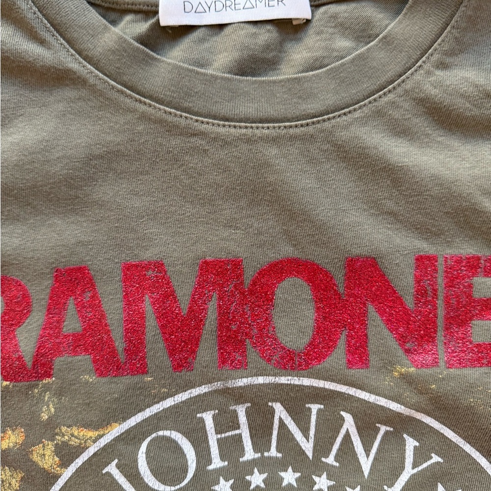 Daydreamer Olive Army Green Ramones Graphic Tee with Red Logo - Picture 4 of 6